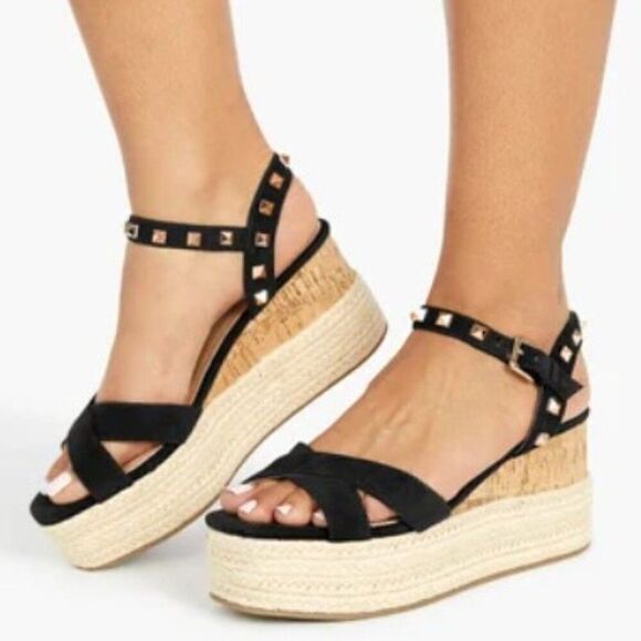 Sexy Black Studded Platform Wedge High Heel Sandals - Picture 7 of 8